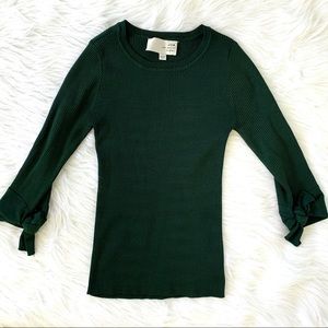 JOA Green Ribbed Knit Tie Bow Sleeve Sweater Top